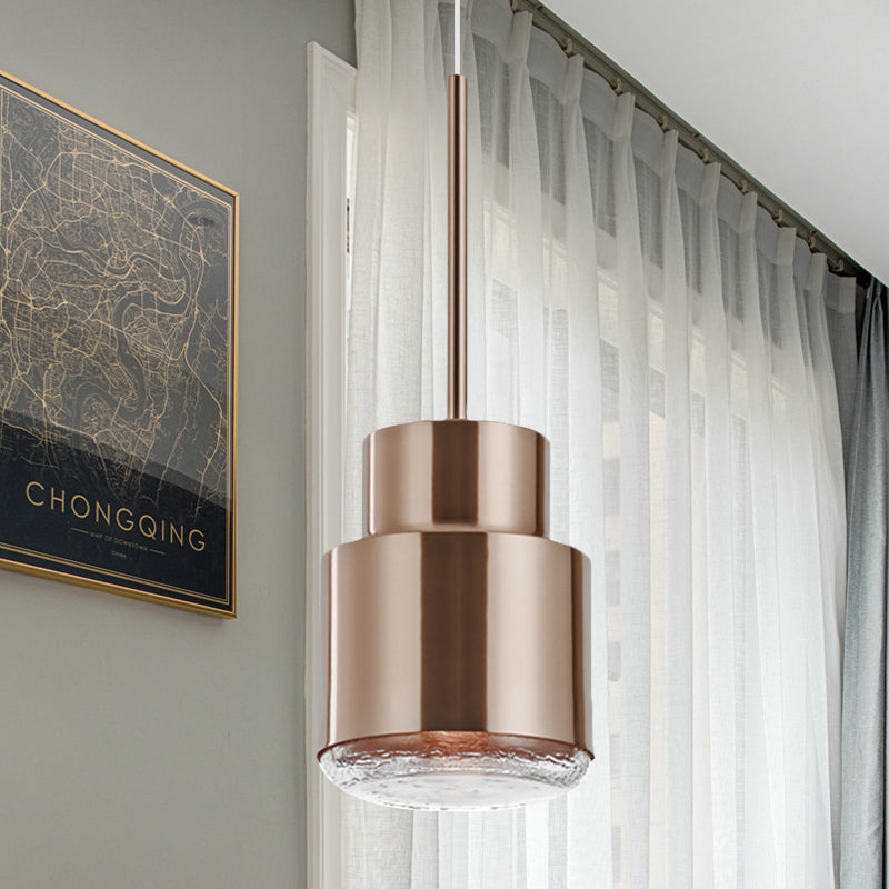 Post Modern Iron 1-Light Cylinder Pendant Ceiling Light In Gold/Bronze For Living Room