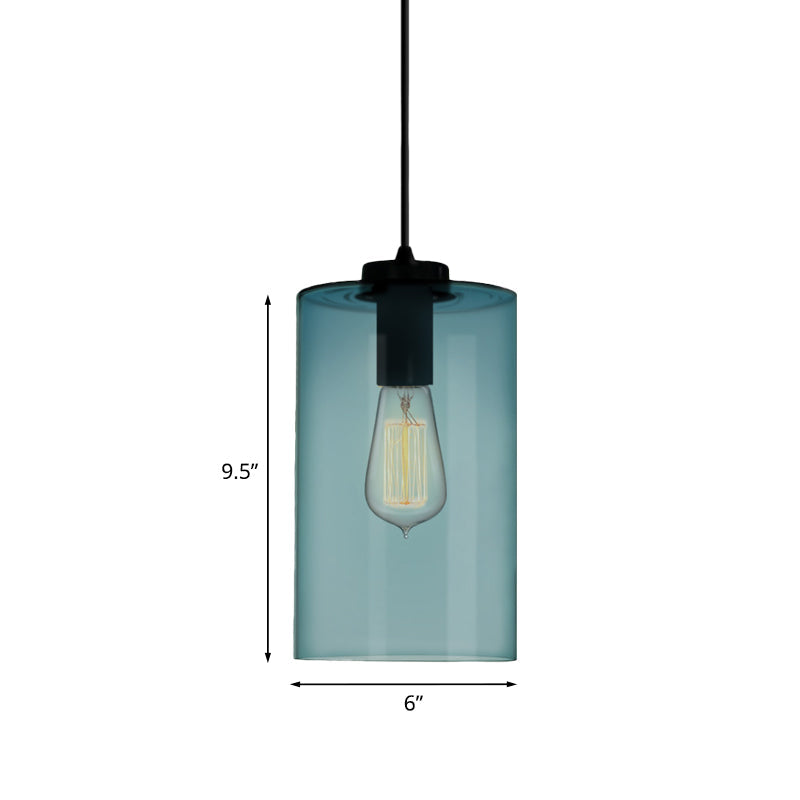 Modern 1 Light Blue Glass Pendant Lamp Black Ceiling