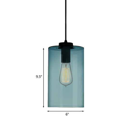 Modern Blue Glass Pendant Lamp With Black Global Shape - 1 Light Ceiling