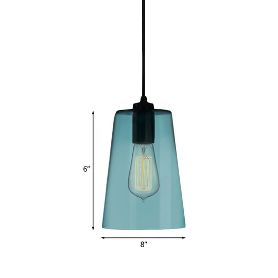 Modern Blue Glass Pendant Lamp With Black Global Shape - 1 Light Ceiling