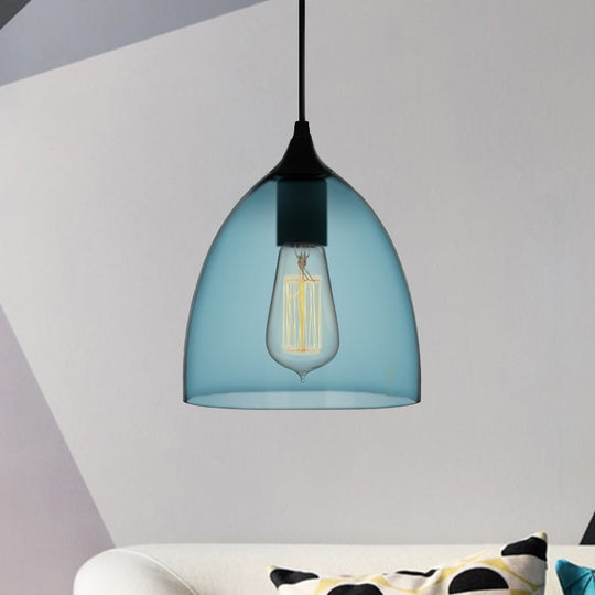 Modern 1 Light Blue Glass Pendant Lamp Black Ceiling