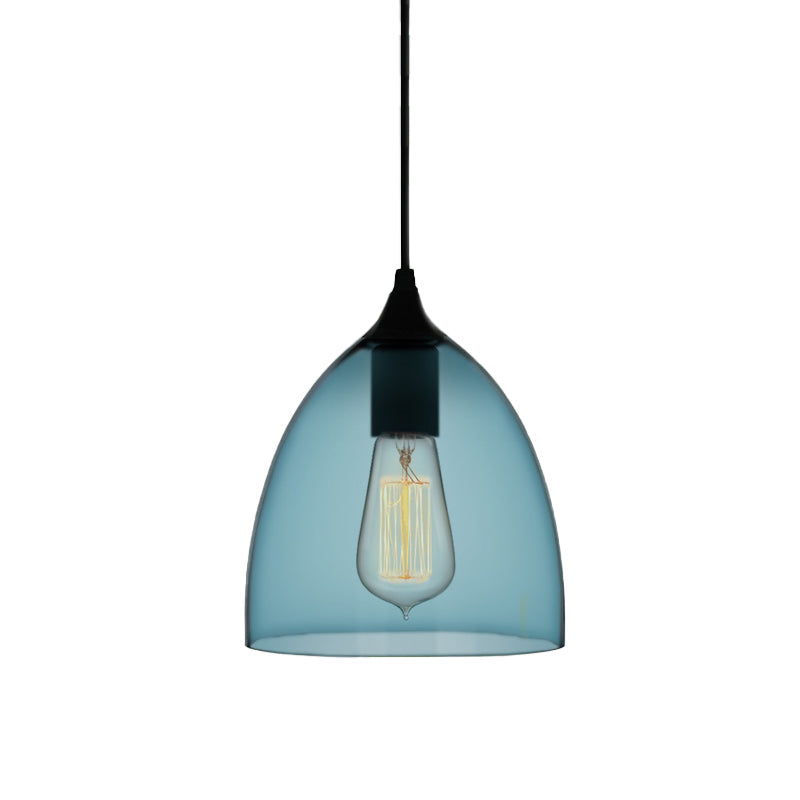 Modern Blue Glass Pendant Lamp With Black Global Shape - 1 Light Ceiling