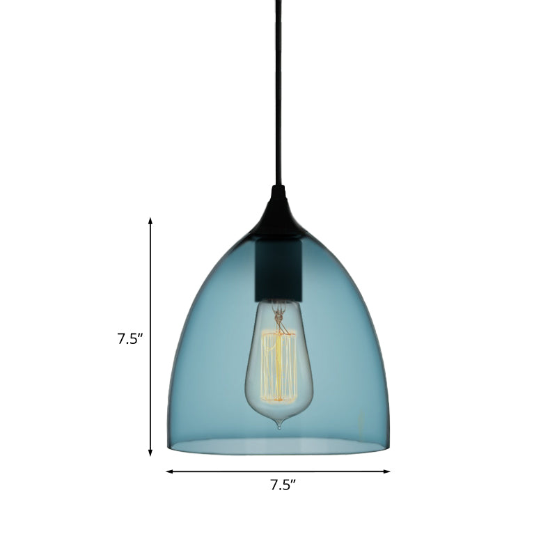 Modern 1 Light Blue Glass Pendant Lamp Black Ceiling