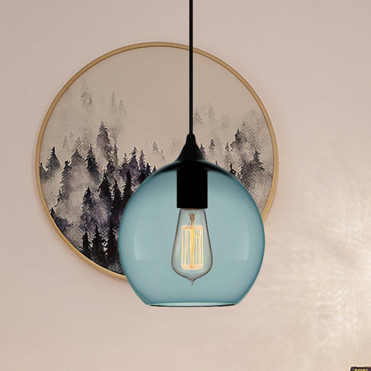 Modern 1 Light Blue Glass Pendant Lamp Black Ceiling