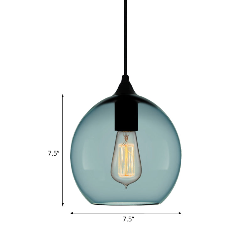 Modern 1 Light Blue Glass Pendant Lamp Black Ceiling