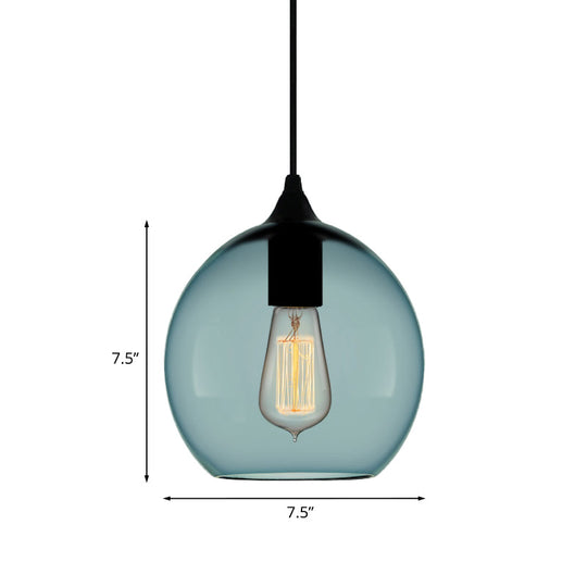Modern 1 Light Blue Glass Pendant Lamp Black Ceiling