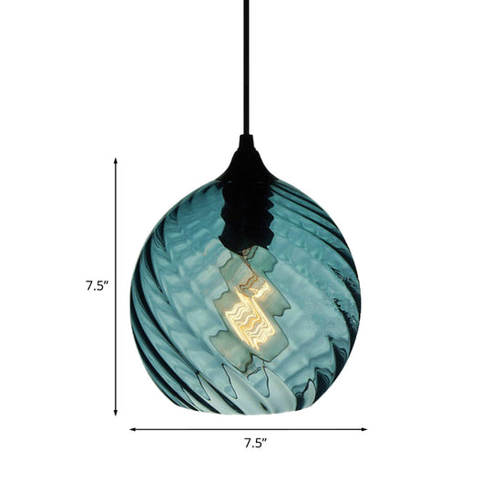 Modernist Blue Glass Pendant Light With Lattice Design And Ceiling Hung Suspension