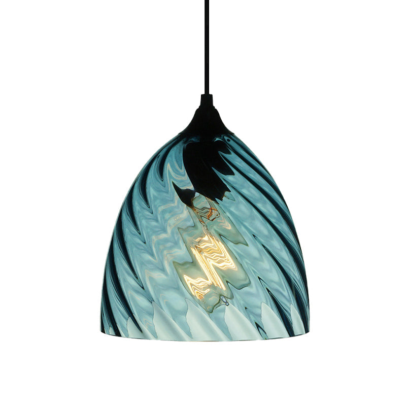 Modernist Blue Glass Pendant Light With Lattice Design And Ceiling Hung Suspension