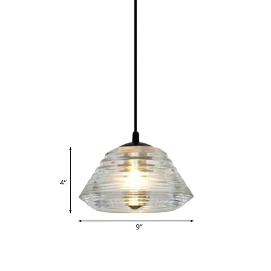 Clear Ruffle Glass Pendant Lighting - Modernist Cone/Dome/Flared Design 1 Light Black Ceiling Lamp