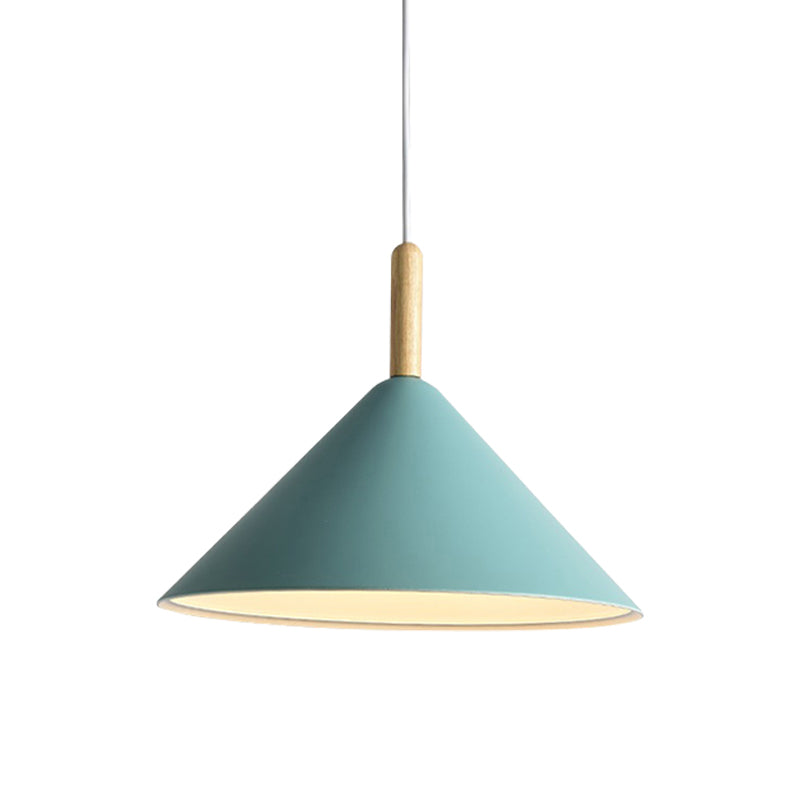 Modern Metal Cone Hanging Pendant Light 1-Light Yellow/Blue 12.5’/16.5’ Dia