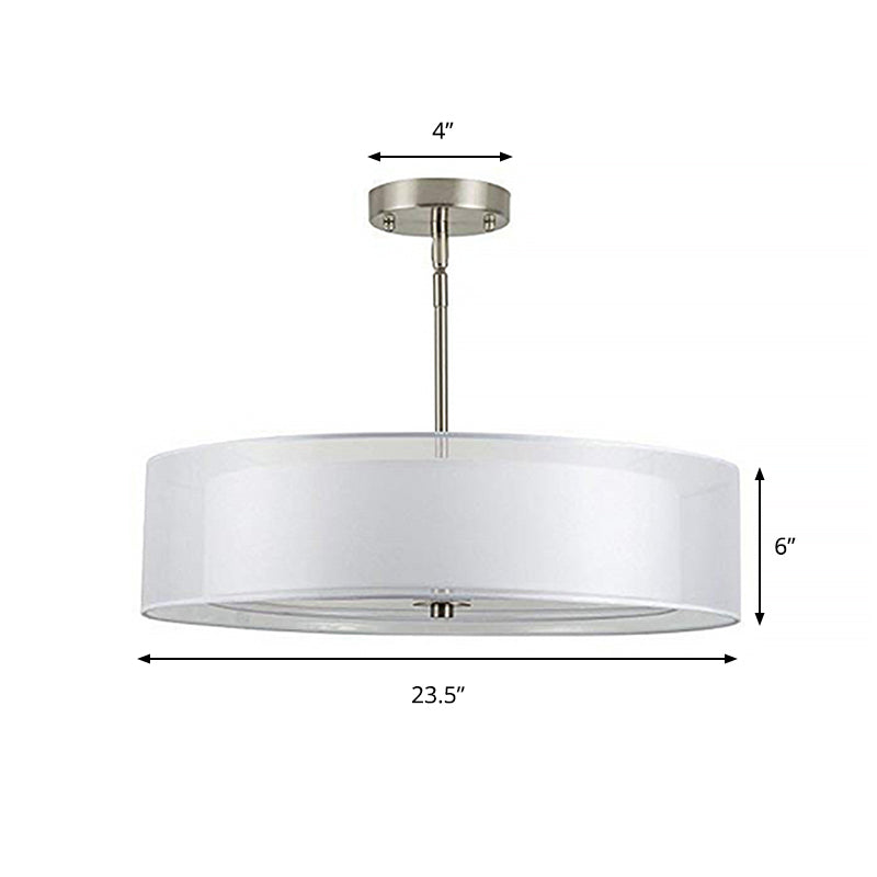 Contemporary White Fabric Led Cylinder Pendant Lamp - 16’/19.5’/23.5’ Dia