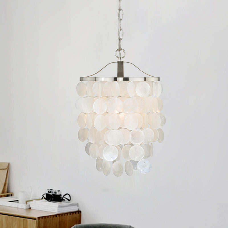 Nordic Shell Wind Chime Pendant Light - Elegant White Ceiling For Living Room