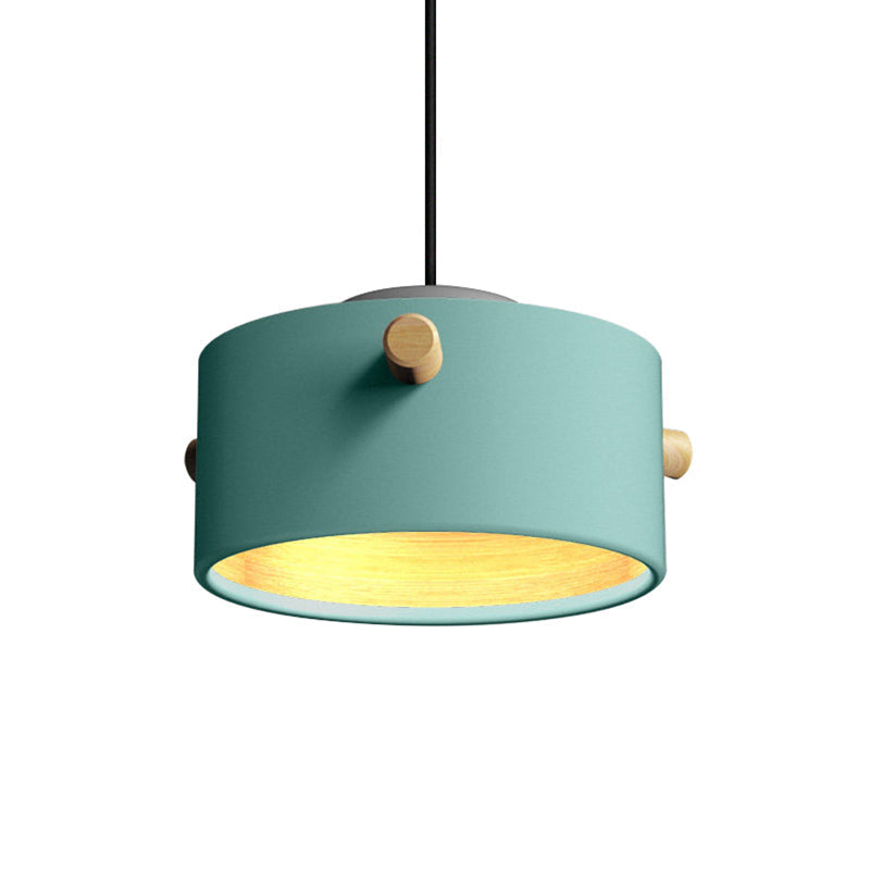 Modern 1 Light Metal Shade Hanging Pendant Green/Pink/White Cylinder Fixture