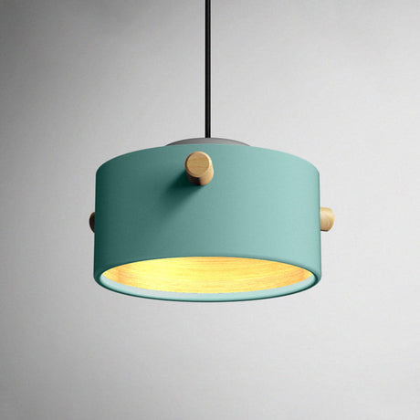 Modern 1 Light Metal Shade Hanging Pendant Green/Pink/White Cylinder Fixture