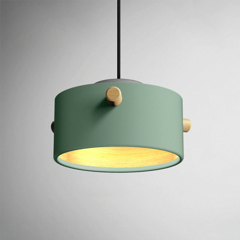 Modern 1 Light Metal Shade Hanging Pendant Green/Pink/White Cylinder Fixture