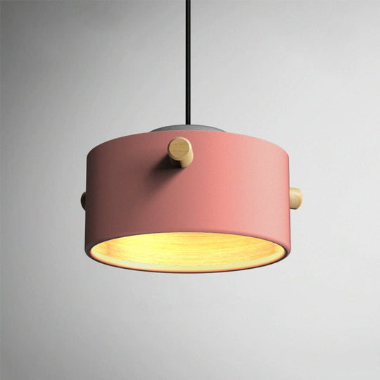 Modern Metal Shade Cylinder Pendant Light Fixture - Green/Pink/White Hanging Lighting