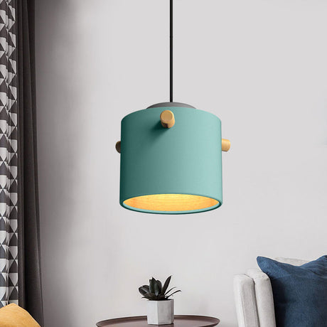 Modern 1 Light Metal Shade Hanging Pendant Green/Pink/White Cylinder Fixture