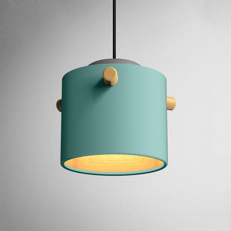 Modern 1 Light Metal Shade Hanging Pendant Green/Pink/White Cylinder Fixture
