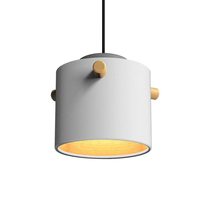 Modern Metal Shade Cylinder Pendant Light Fixture - Green/Pink/White Hanging Lighting