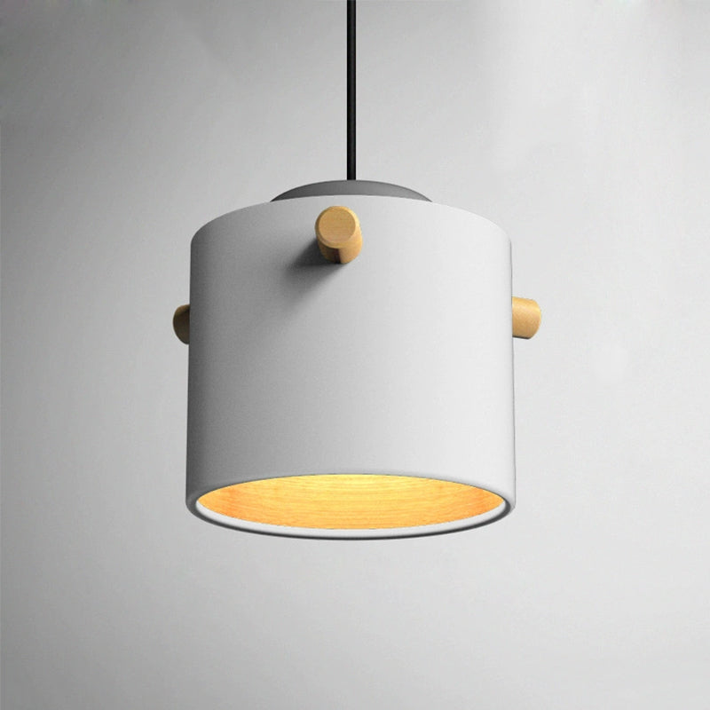 Modern 1 Light Metal Shade Hanging Pendant Green/Pink/White Cylinder Fixture