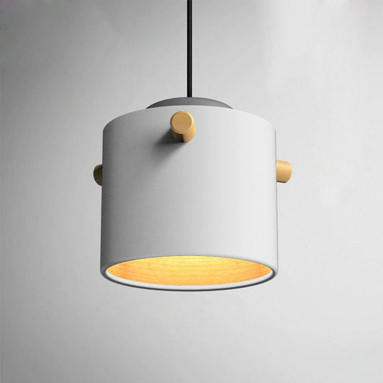 Modern 1 Light Metal Shade Hanging Pendant Green/Pink/White Cylinder Fixture