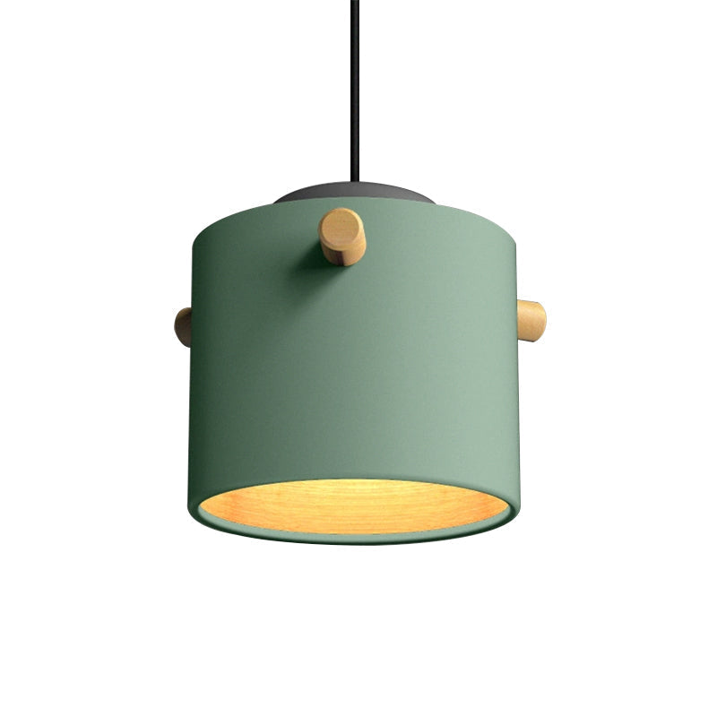 Modern 1 Light Metal Shade Hanging Pendant Green/Pink/White Cylinder Fixture