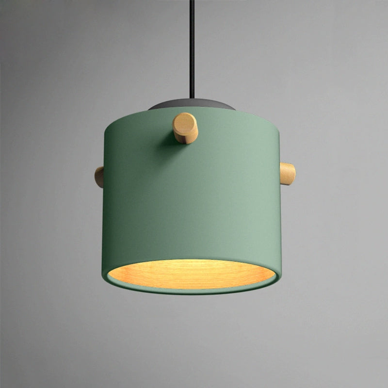 Modern 1 Light Metal Shade Hanging Pendant Green/Pink/White Cylinder Fixture