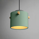 Modern 1 Light Metal Shade Hanging Pendant Green/Pink/White Cylinder Fixture