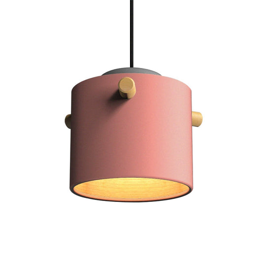 Modern Metal Shade Cylinder Pendant Light Fixture - Green/Pink/White Hanging Lighting