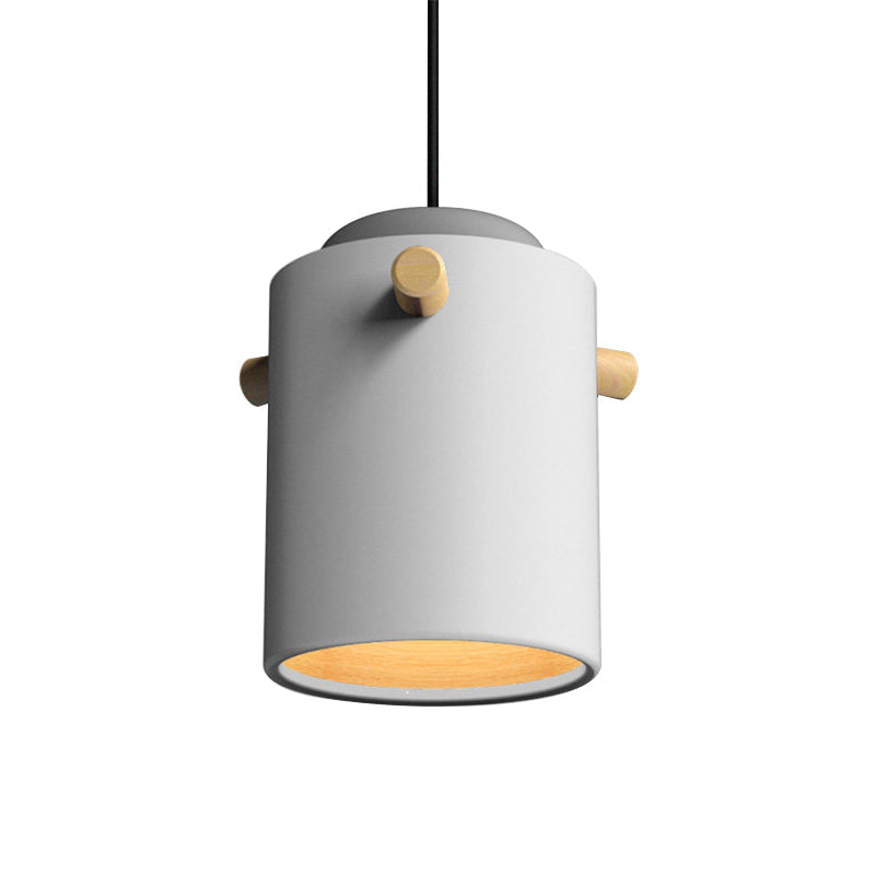 Modern 1 Light Metal Shade Hanging Pendant Green/Pink/White Cylinder Fixture