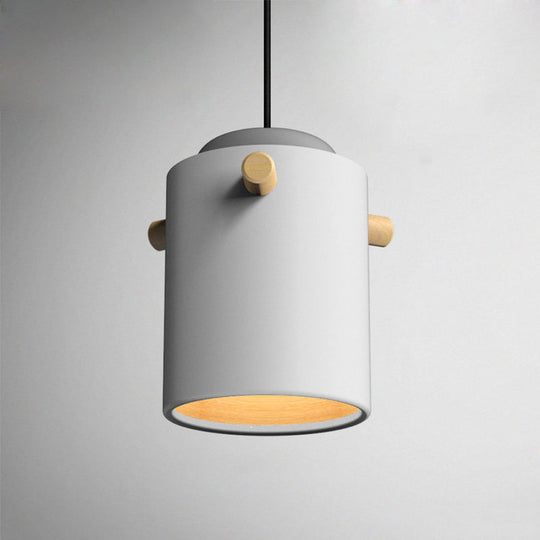 Modern 1 Light Metal Shade Hanging Pendant Green/Pink/White Cylinder Fixture