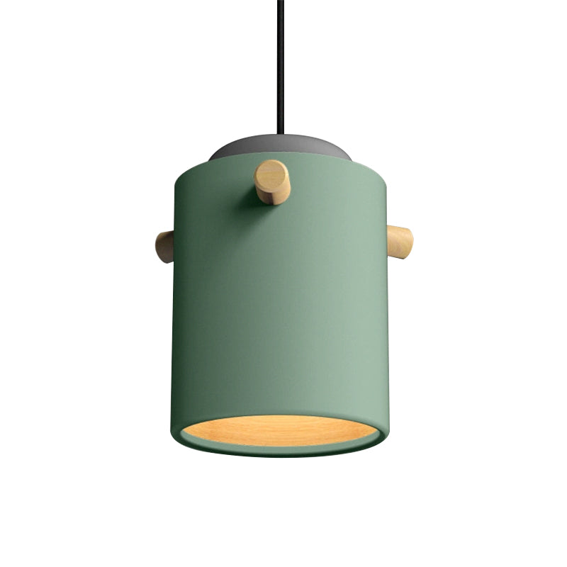 Modern Metal Shade Cylinder Pendant Light Fixture - Green/Pink/White Hanging Lighting