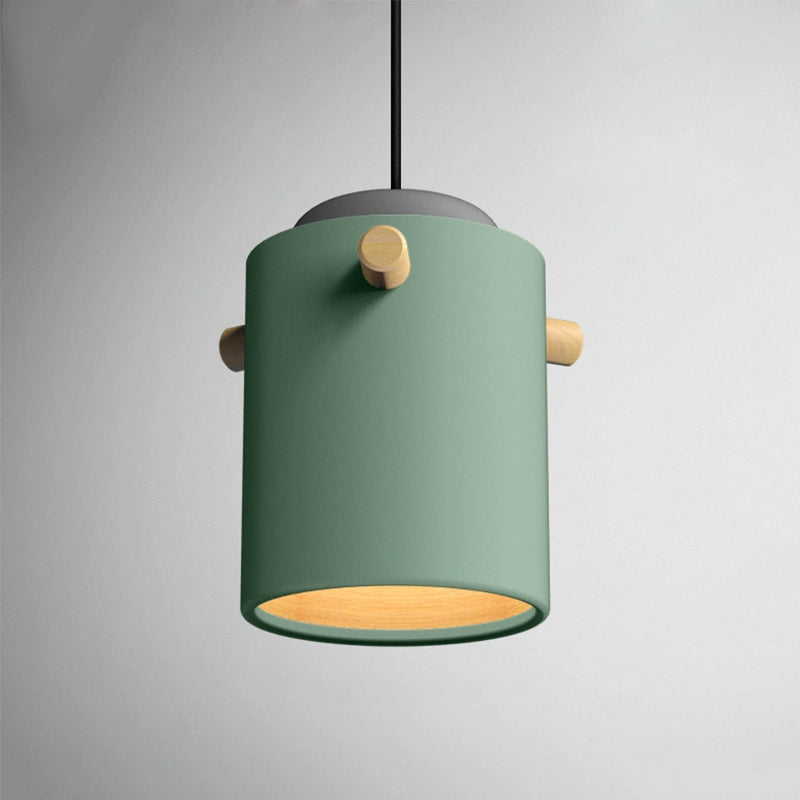 Modern Metal Shade Cylinder Pendant Light Fixture - Green/Pink/White Hanging Lighting