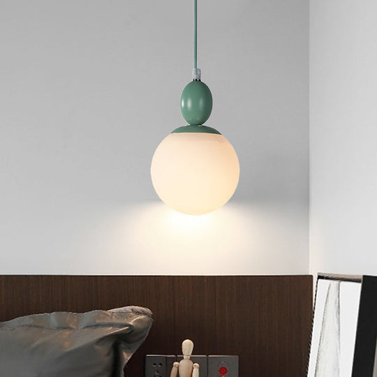 Pendulum White Glass Pendant Light: Post-Modern 1-Light Grey/Blue/Green Hanging Lamp