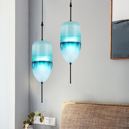 Modern Teardrop Pendant Light In Blue With White/Warm Glass Shade