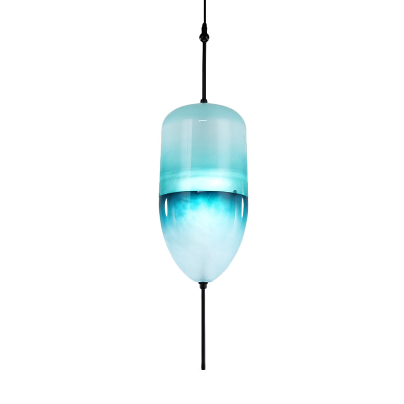 Modern Blue Teardrop Pendant Lamp With Glass Shade In White/Warm Light