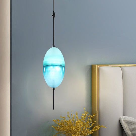 Modern Blue Teardrop Pendant Lamp With Glass Shade In White/Warm Light