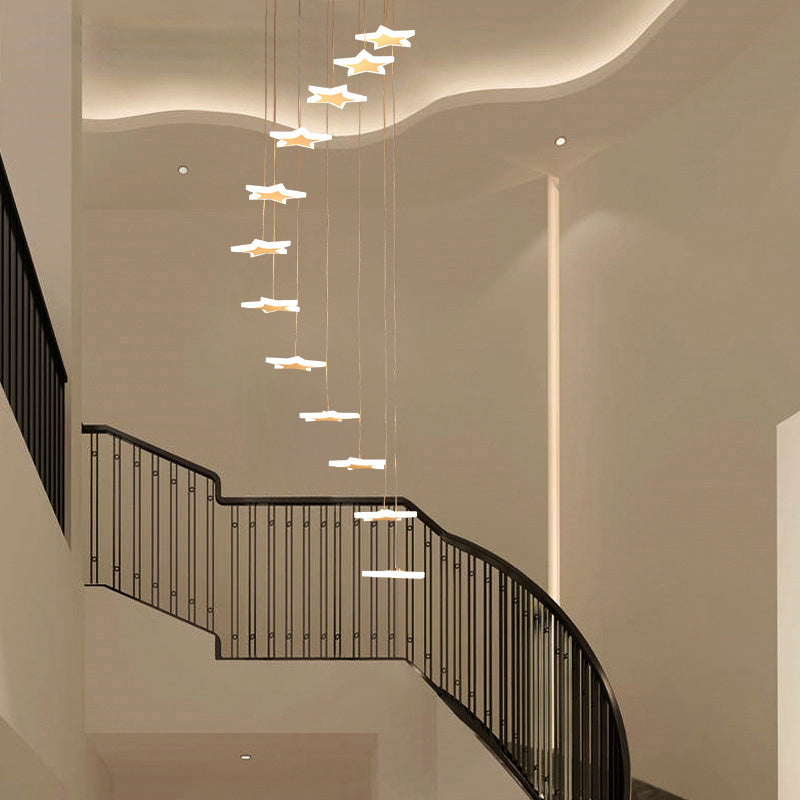 Spiral Hanging Star Lights - Led Cluster Pendant In Warm/White Light
