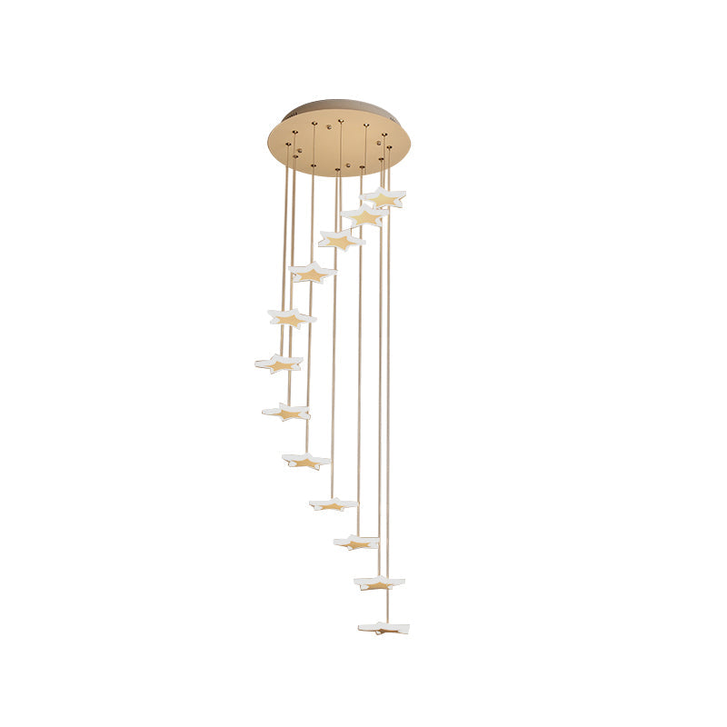 Spiral Hanging Star Lights - Led Cluster Pendant In Warm/White Light