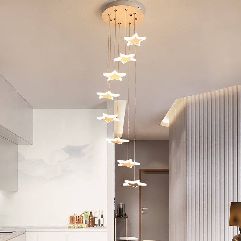 Spiral Hanging Star Lights - Led Cluster Pendant In Warm/White Light
