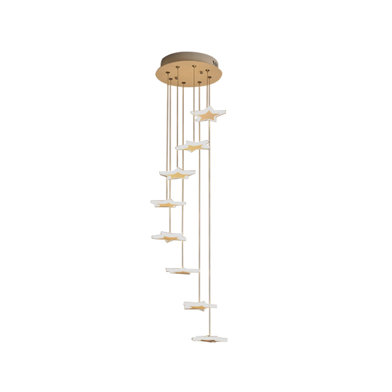 Spiral Hanging Star Lights - Led Cluster Pendant In Warm/White Light