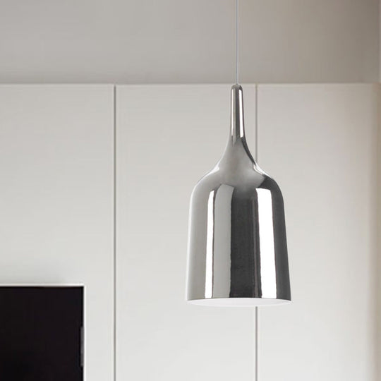 Bunda - Modern 6/8/10.5 Wide Bell Pendant Lighting Metal 1 Light Black/White/Chrome Hanging Ceiling