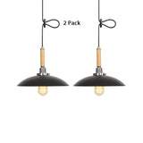 Industrial Black Metal Pendant Light With Wood Accent / 2