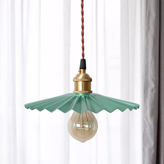 Modern Scalloped Hanging Ceiling Light | Stylish Black/Red Metallic Pendant For Bedside Green