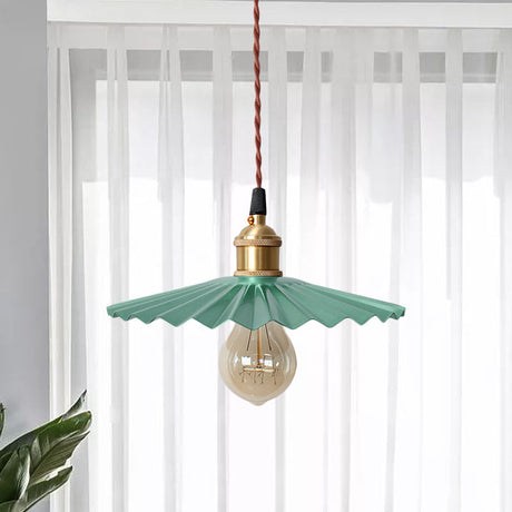 Modern Scalloped Hanging Ceiling Light | Stylish Black/Red Metallic Pendant For Bedside