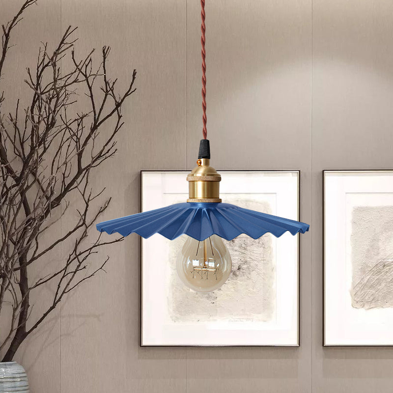 Modern Scalloped Hanging Ceiling Light | Stylish Black/Red Metallic Pendant For Bedside