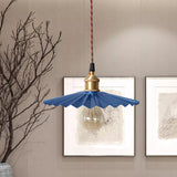 Modern Scalloped Hanging Ceiling Light | Stylish Black/Red Metallic Pendant For Bedside