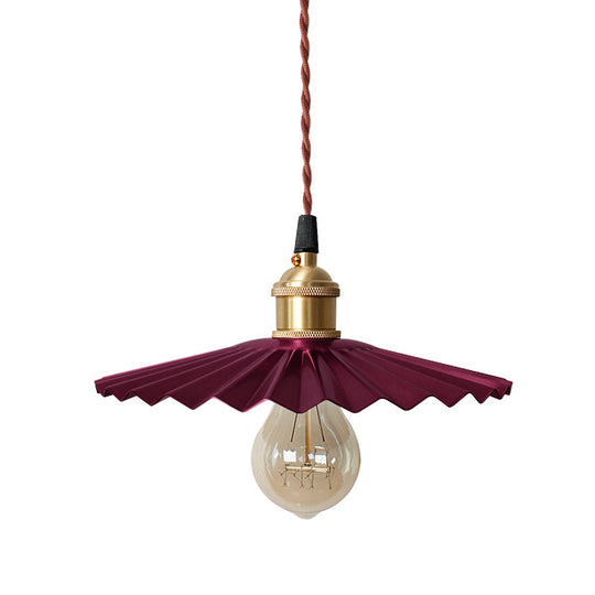 Modern Black/Red Metallic Scalloped Hanging Ceiling Light - Stylish Head Pendant For Bedside