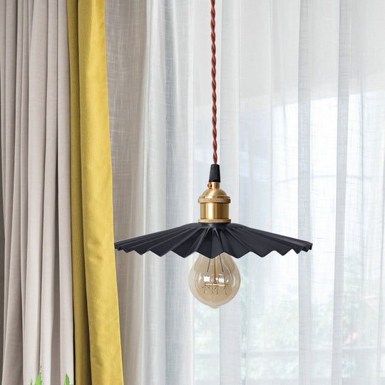 Modern Scalloped Hanging Ceiling Light | Stylish Black/Red Metallic Pendant For Bedside