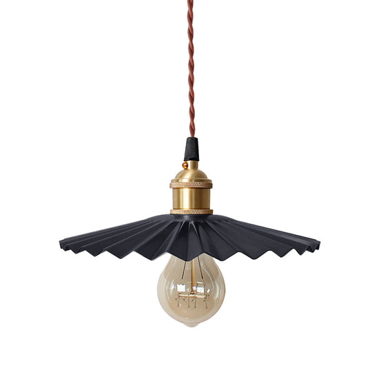 Modern Black/Red Metallic Scalloped Hanging Ceiling Light - Stylish Head Pendant For Bedside